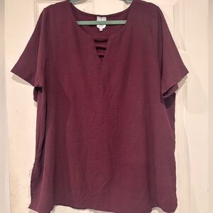 NAIF Burgundy Red Relaxed Cut Out Blouse